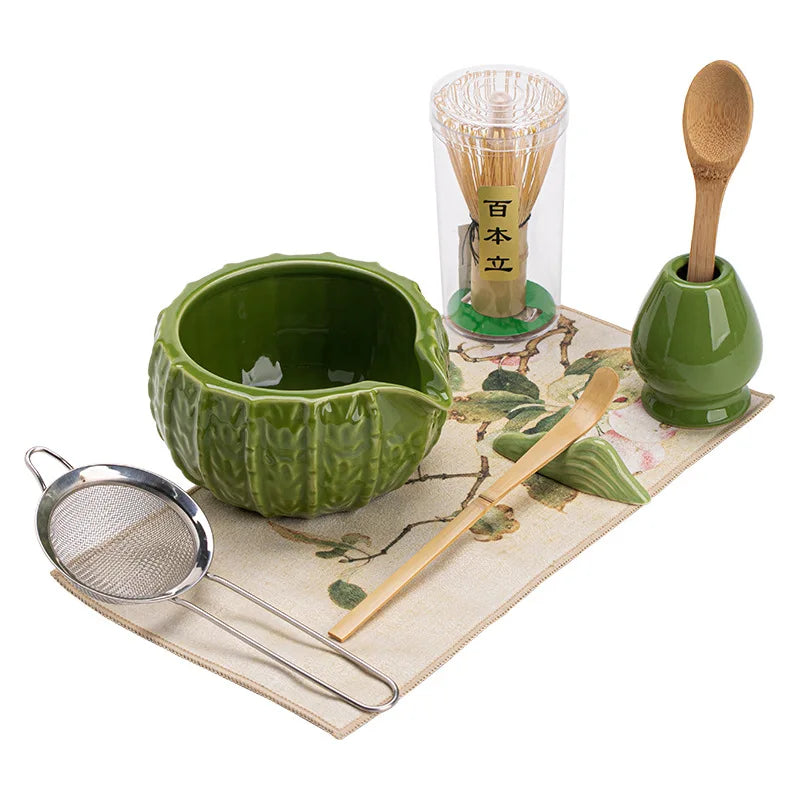 Japanese Cactus Matcha Set with Ceramic Bowl Bamboo Matcha Whisk Teaspoon Tea Sets Tea Lovers Gifts Tea-making Tools Accessories