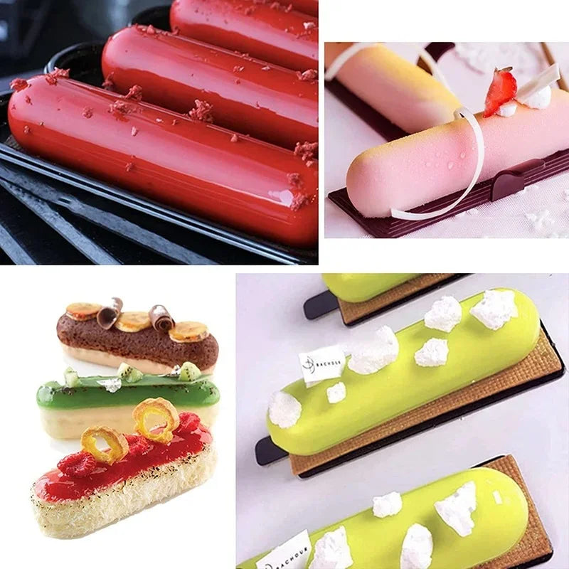 8 Cavity Silicone Cake Mold 3D Long Strip Silione Molds Mousse Cake Silicone Baking Molds French Dessert Chocolate Mold Bakeware