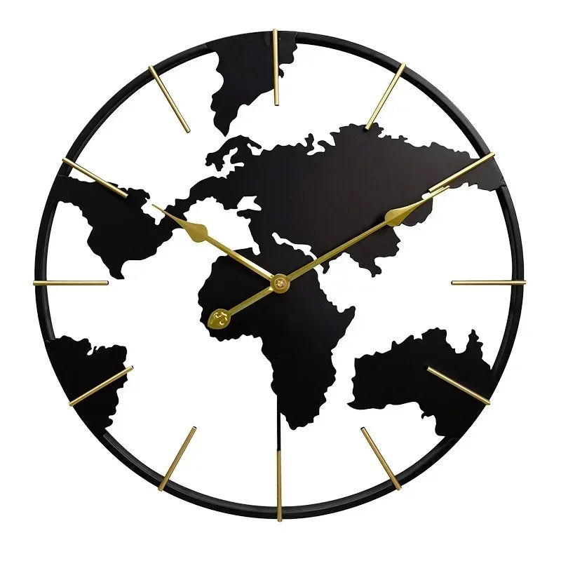World Map Wall Clock, Minimalist modern design and global perspective, for Corporate Office Meeting Room Hotel Restaurant School