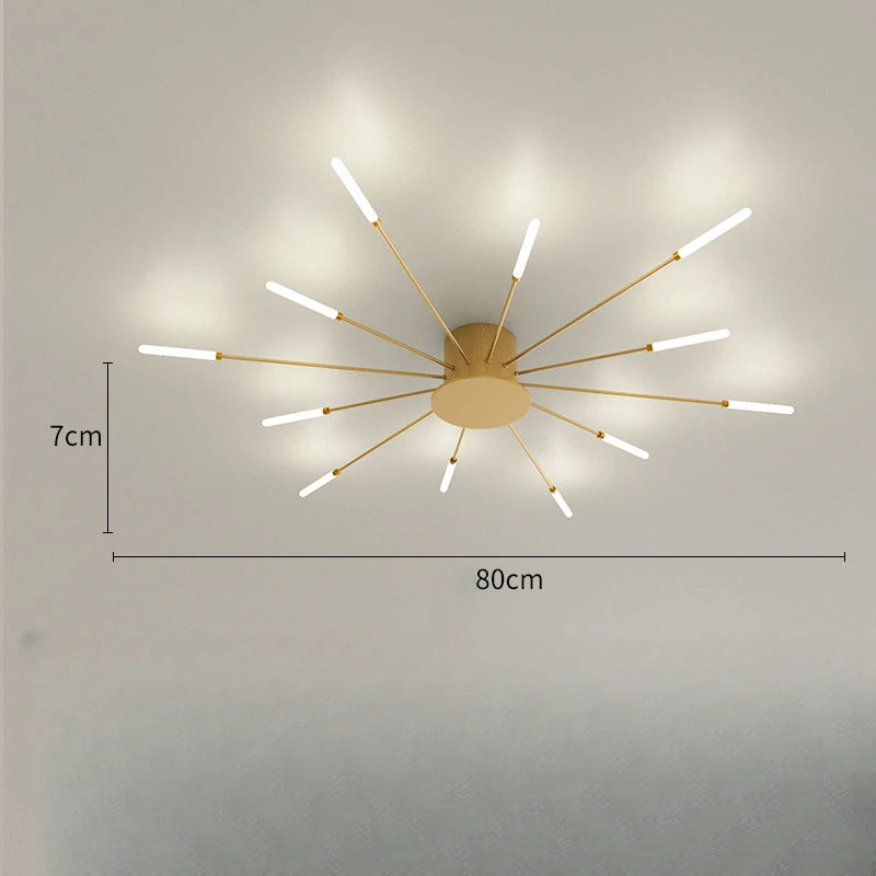 Modern Vortex Firework LED Ceiling Light for Living Room & Bedroom, Dimmable, Energy-Saving, 15-30㎡, Black/Gold