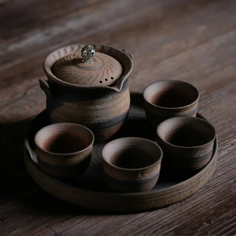 Japanese Crude Tao Yi Pot Four Cups of Tea Set Ceramic Kung Fu Tea Teaware Ceramic Tea Set Ceramic Tea Set Travel Tea Set TeaSet