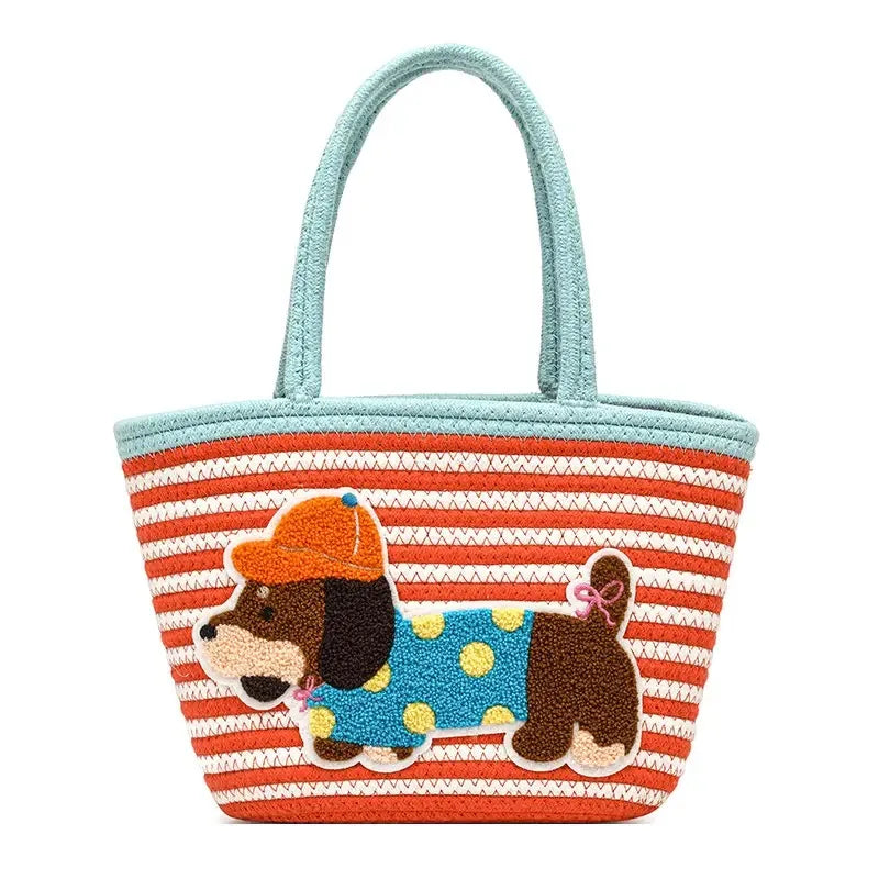 Bucket Bag Tote Woman Large Capacity Cotton Rope Woven Dog Basket Bags Woven Shoulder and Handbags Trendy Color Versatile Ladies