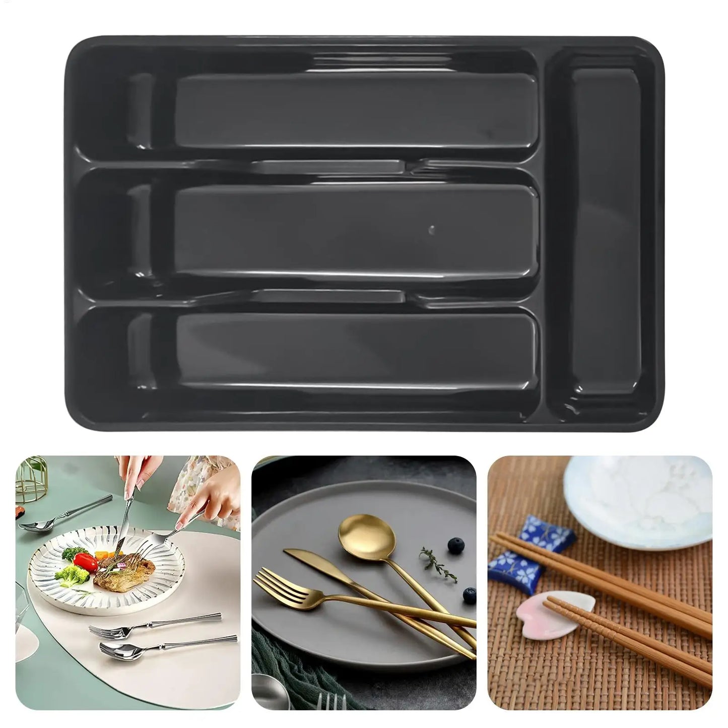 Compact Silverware Organizer with 4 Compartments Flatware Holder, Kitchen Cabinet Countertop Storage Solution Home Use