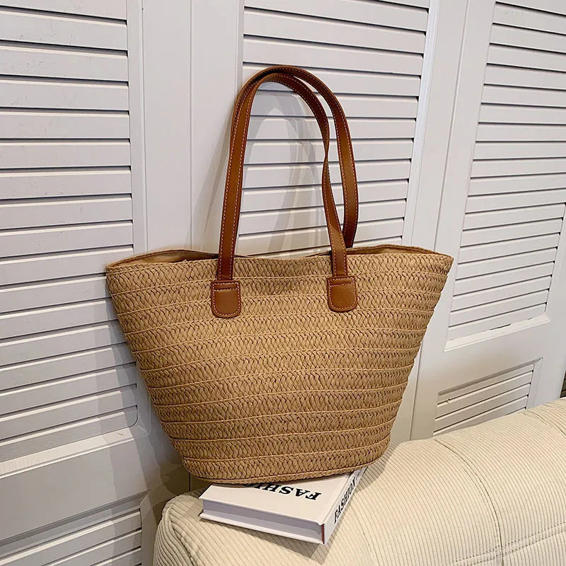 Frauen Große Kapazität Schulter Tasche Sommer Stroh Geflochtenen Korb Handtasche Mode Weibliche Luxus Designer Strand Tasche Bali Shopper Tote