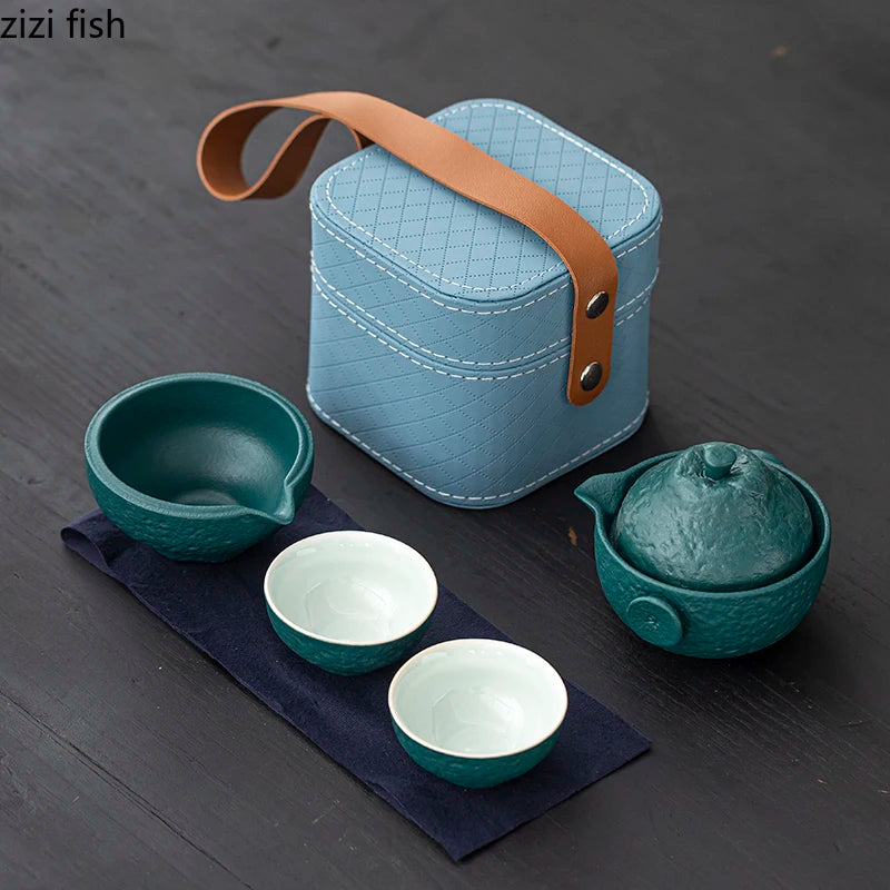 Orange Shaped Travel Tea Set Outdoor Portable Teaware Sets Storage Bag Tea Infuser Teapot Teacup Teas Brewing Utensils