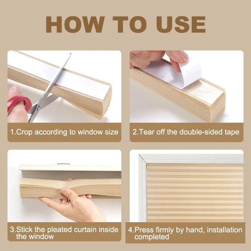 5 Size Self-adhesive Pleated Blinds Bathroom Balcony Shades Half Blackout Windows Curtains for Bedroom Living Room Balcony