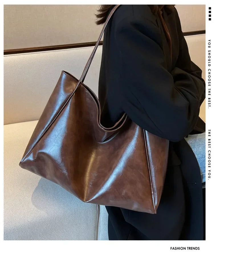 Damen-Einkaufstasche, modische Unterarmtasche, große Kapazität, weiches Pu-Leder, Umhängetasche, Retro-Umhängetasche, lässig, tragbar, BucketBags