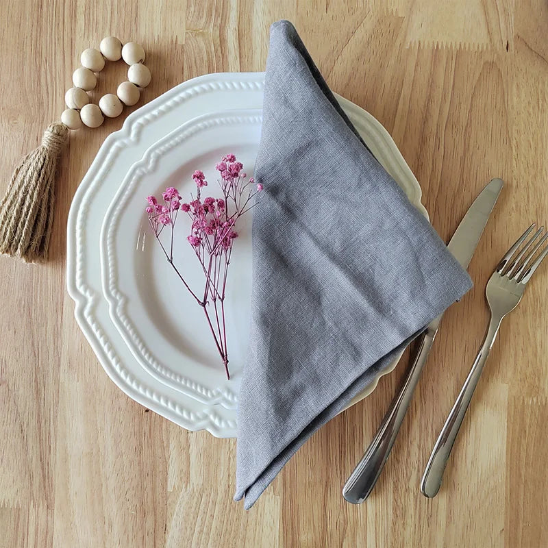 4PCS 40X40CM Pure Linen Napkins Cloths Soft Comfortable Fabric Reusable Kitchen Accessories for Wedding Birthday Parties
