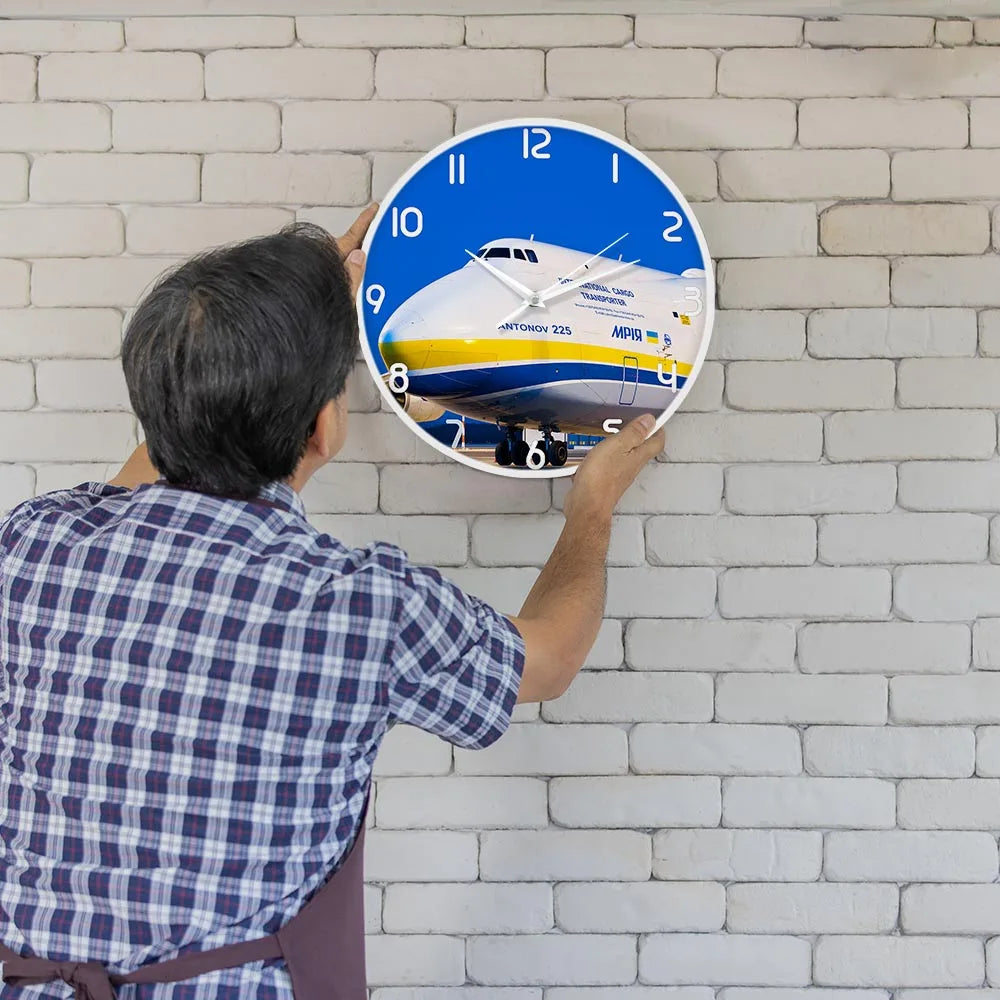World Largest Plane Antonov An-225 Mriya Wall Clock Ukraine Strategic Airlift Cargo Aircraft Modern Design Silent Printed Clock
