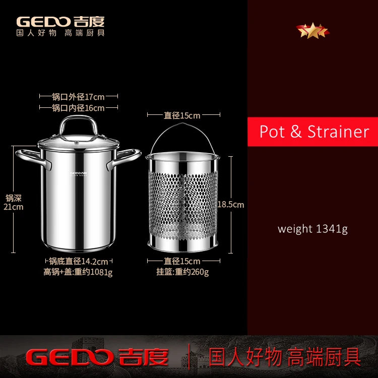 LFGB Certificated 304 Stainless Steel Kitchen Deep Fryer Potato Chip Frying Pot Noodle Vegetable Stewing Pot with Strainer