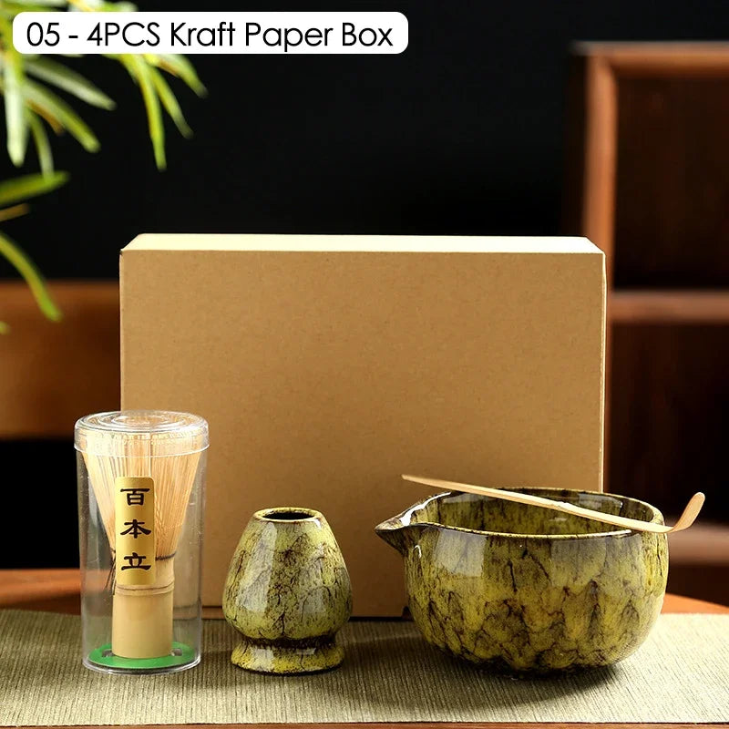 4PCS/6PCS Japanese Ceramic Matcha Teaset Safe Bamboo Brush Teaspoon Whisk Holder for Matcha Lover DIY Tea-Making Tools