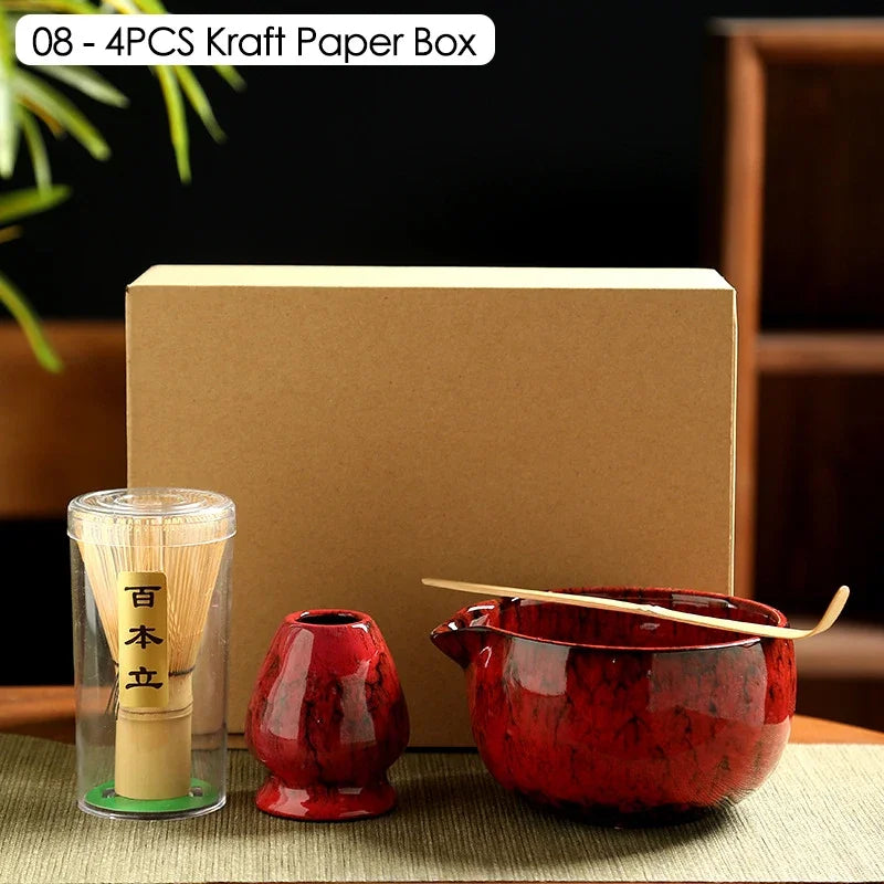 4PCS/6PCS Japanese Ceramic Matcha Teaset Safe Bamboo Brush Teaspoon Whisk Holder for Matcha Lover DIY Tea-Making Tools