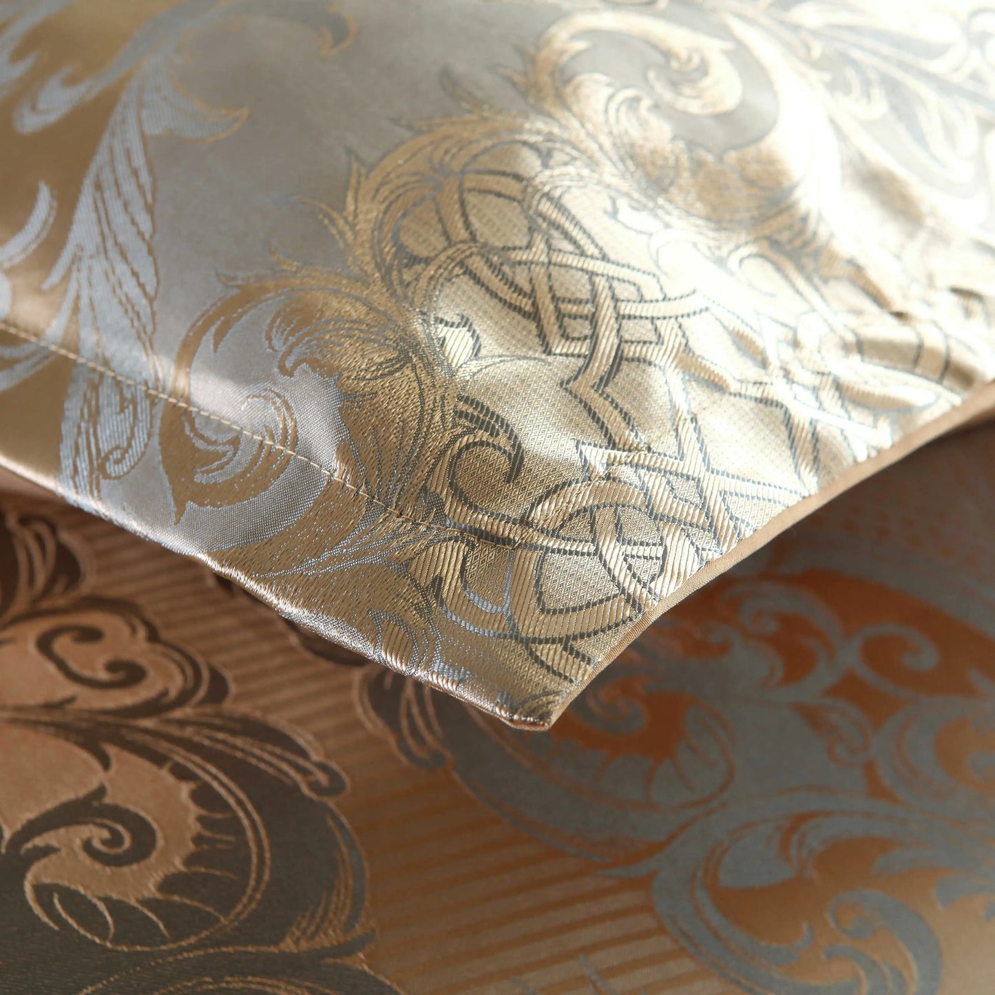 Satin Duvet Cover Size, Floral Jacquard Satin Duvet Cover Set 3 Piece Luxury Silk Like Bedding Comforter Cover Set