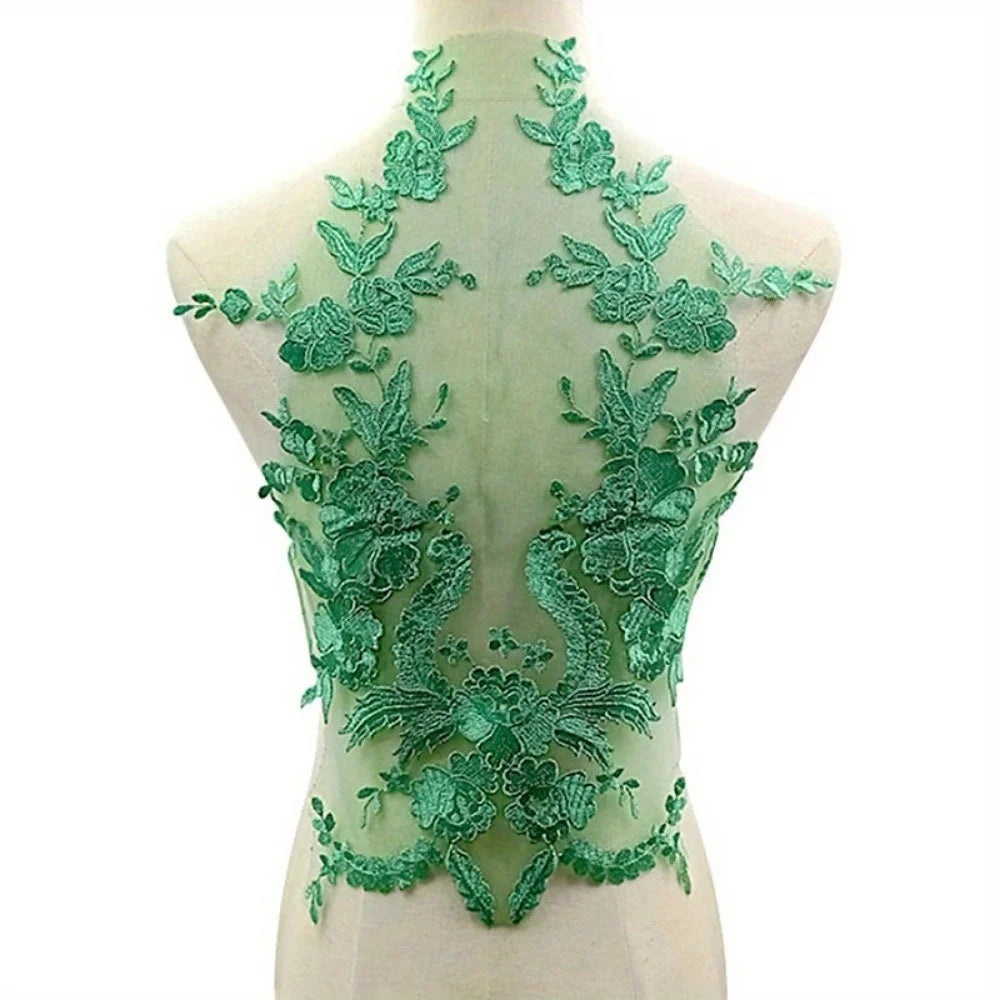 1pc Embroidered Lace Applique Sewing Flower Fabric Collar Patch for Wedding Party Gown Bridal Dress Clothes DIY Crafts
