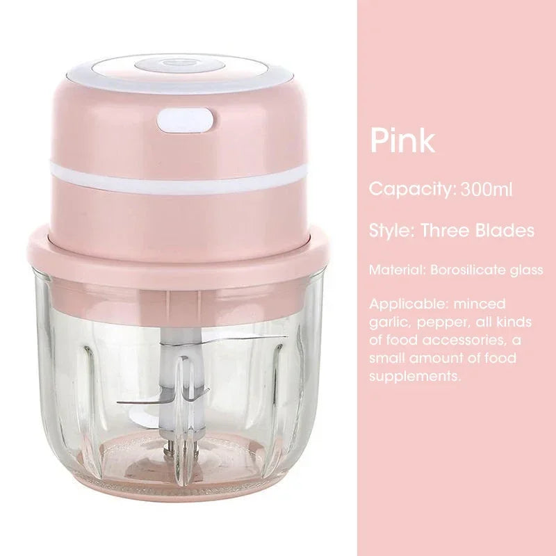 300ML Elektrische Knoflook Chopper USB Opladen Voedsel Groente Vlees Crusher Rvs Mini Chili Knoflookstamper Keuken Gadgets