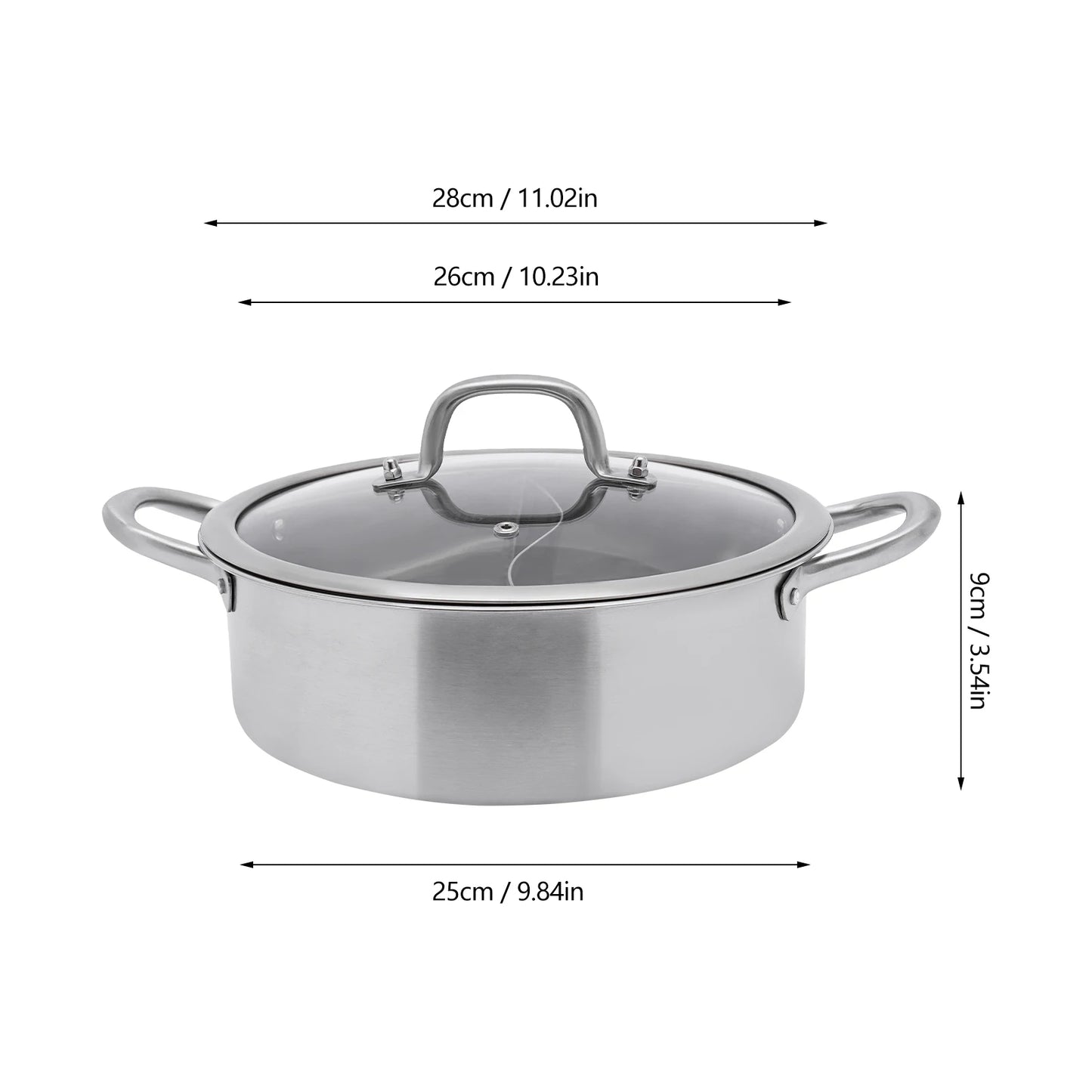 Hot Pot 304 Stainless Steel Hot Pot Cookware 2 Chambers Hot Pot Stove 28 cm Shabu Pot Cooking Pots with Dual and 2 Soup Ladles
