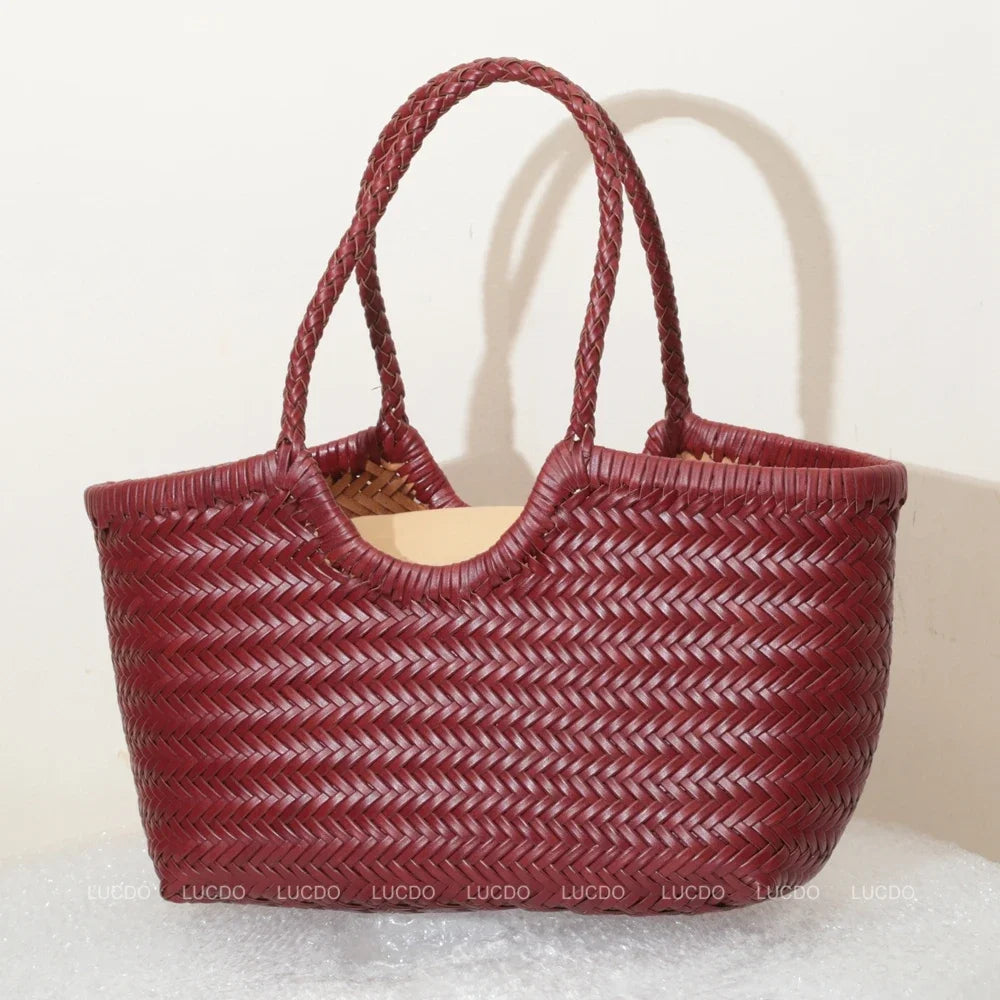 Handtaschen Damen Echtes Leder Umhängetasche Weben Casual Einkaufstasche Vintage Große Tote Geldbörse Rindsleder Kreuz Handtaschen Dame