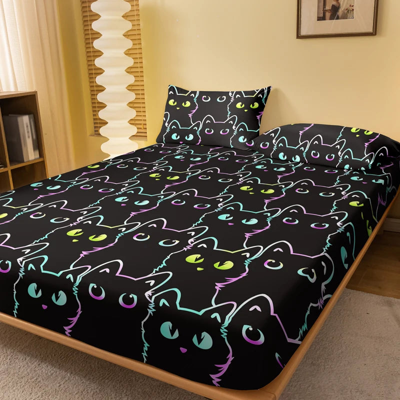 1 Lenzuolo con angoli opaco stampato semplice e moderno con gattini, copriletto stampato per camera da letto, biancheria da letto (escluse federe)