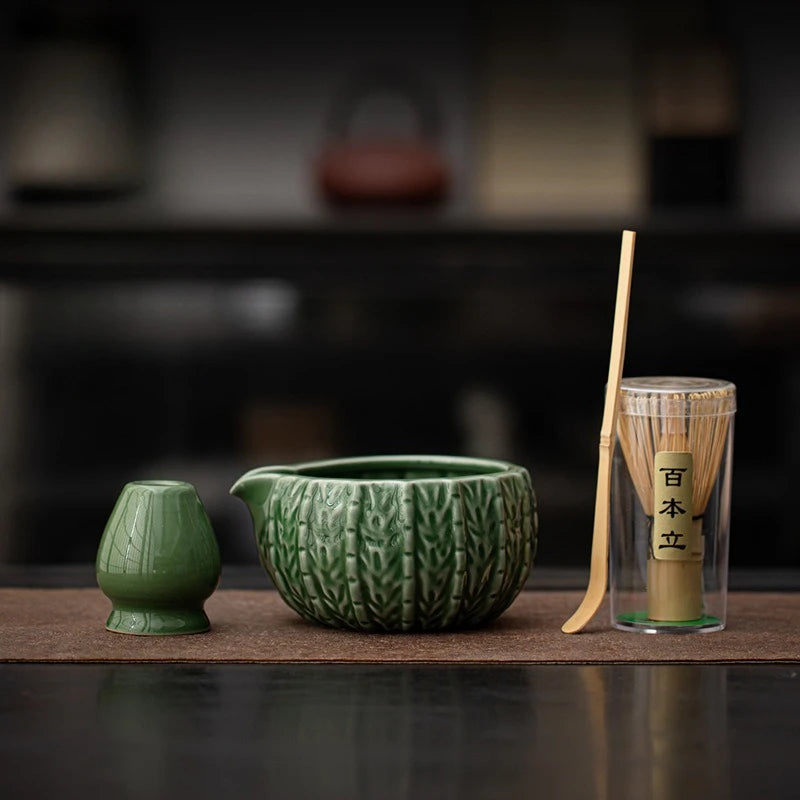Japanese Cactus Matcha Set with Ceramic Bowl Bamboo Matcha Whisk Teaspoon Tea Sets Tea Lovers Gifts Tea-making Tools Accessories