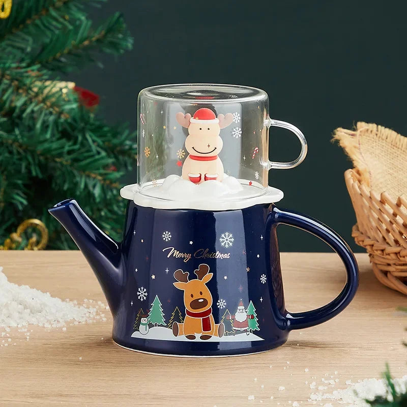 Christmas elk tea set European-style home kitchen set cute cartoon ceramic teapot gift cute flower tea set