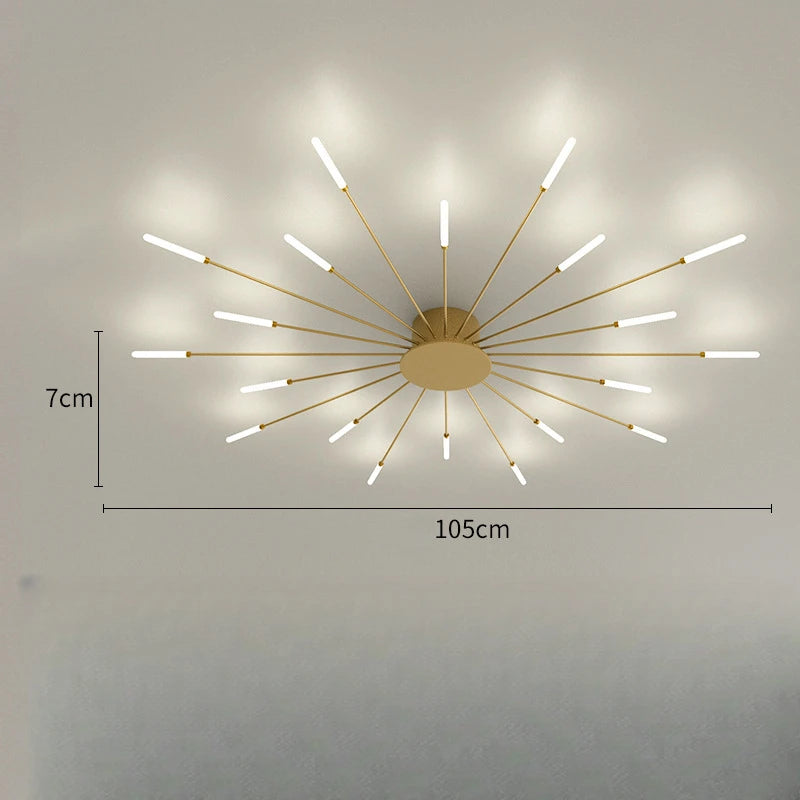 Modern Vortex Firework LED Ceiling Light for Living Room & Bedroom, Dimmable, Energy-Saving, 15-30㎡, Black/Gold