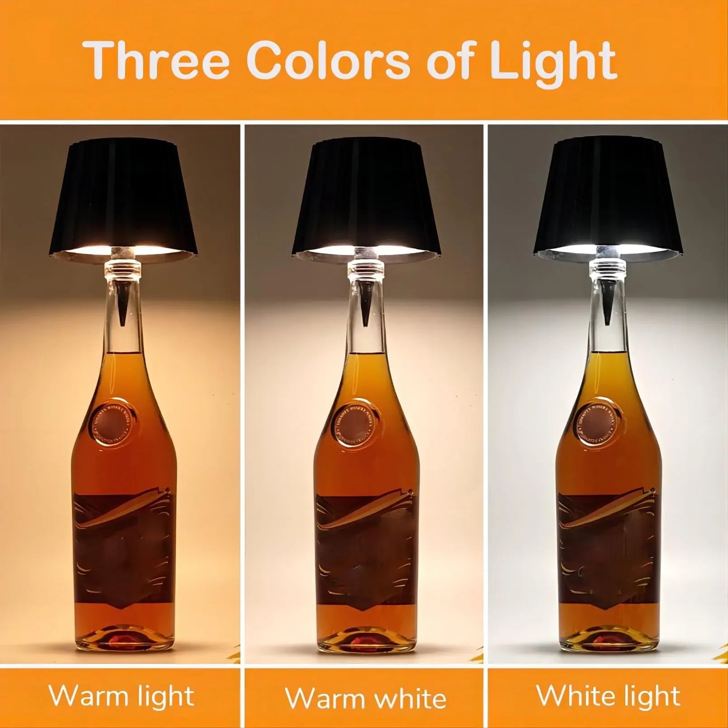 Lampe de table de bouteille sans fil, contrôle tactile, 3 couleurs et lampe de nuit à gradation continue pour bar extérieur, bouteilles de vin, décoration de bureau