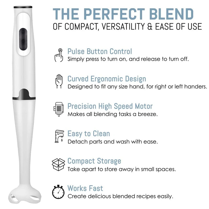 Frullatore ad immersione Frullatore a immersione Turbo Stick da 400 Watt, Potente design per tritare il ghiaccio Puree Frullati, Spina EU