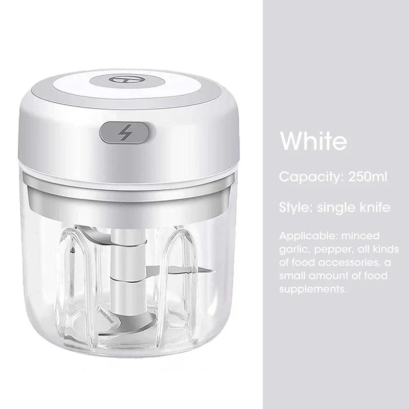 300ML Elektrische Knoflook Chopper USB Opladen Voedsel Groente Vlees Crusher Rvs Mini Chili Knoflookstamper Keuken Gadgets