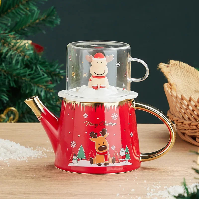 Christmas elk tea set European-style home kitchen set cute cartoon ceramic teapot gift cute flower tea set