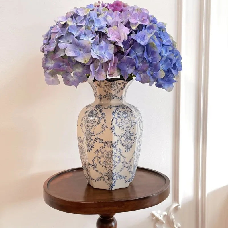 1PCS Hand-Painted Blue and White Porcelain Vase Elegant Home Decor for Living Room Entryway Desktop Flower Arrangement Display
