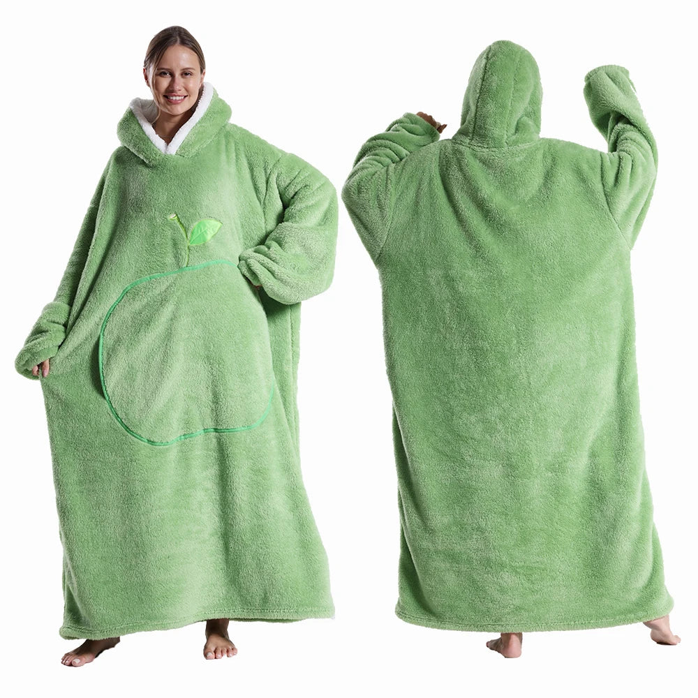 Extra lange tragbare Decken, Winter-Flanell-Kapuzendecke mit vollen Ärmeln, für Männer und Frauen, gemütliche, weiche Überwurf-TV-Decke für Erwachsene