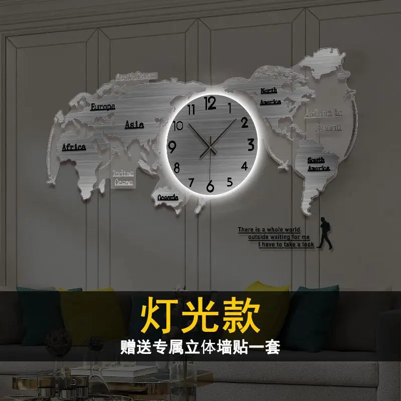 Creative wall clock mirror world map Internet celebrity decoration living room home fashion European silent hanging