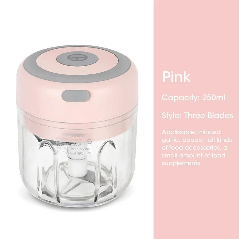 300ML Elektrische Knoflook Chopper USB Opladen Voedsel Groente Vlees Crusher Rvs Mini Chili Knoflookstamper Keuken Gadgets