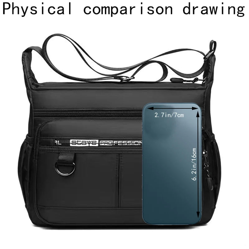 Men's Waterproof Crossbody Bag - Large Nylon/Oxford Shoulder Bag for Travel & Work (Casual Anti-Theft Sling Pack)
