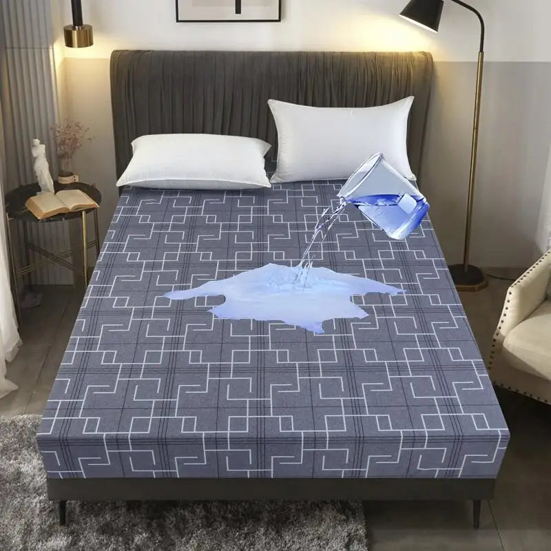 Kuup-Polyester 360° waterproof Cartoon Fitted Sheet Only(no pillowcase) Elastic Band Around Mattress Cover King Size Bed Cover