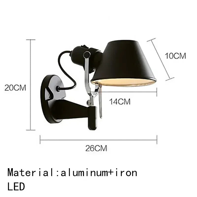 Italian Long Arm LED Wall Lamp Silver Black Metal Bedroom Study Reading Lights E27 Switch Rotatable Adjustable Lighting Decor