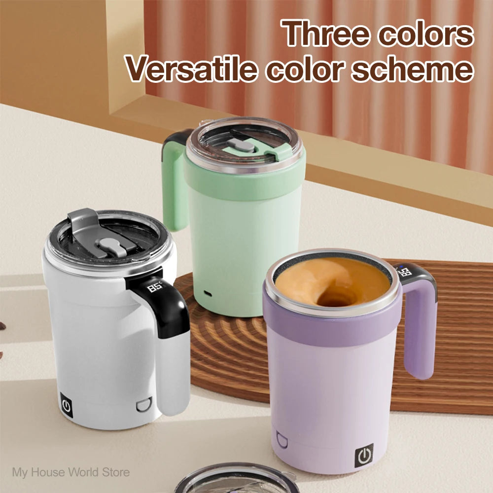 380ML Automatic Magnetic Stirring Mug with Straw & Lid Stainless Steel Waterproof USB Electric Mixing Coffee Mug 2025 New