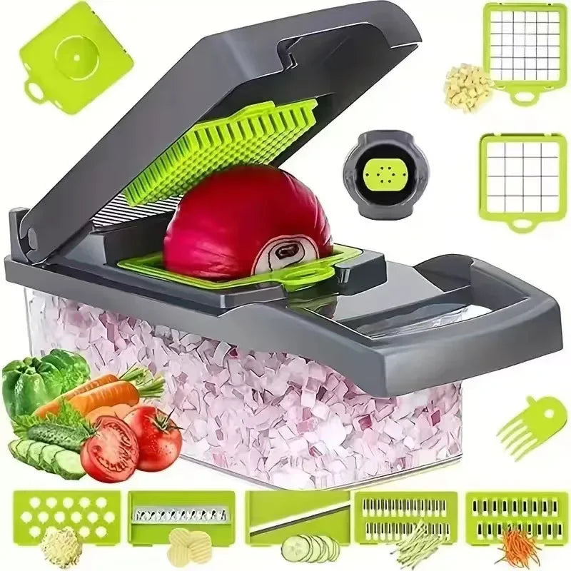 16pcs Multifunctional Vegetable Slicer Cutter Food Grade Shredder with Basket Fruit Mincer Onion Potato Chopper Carrot Grater