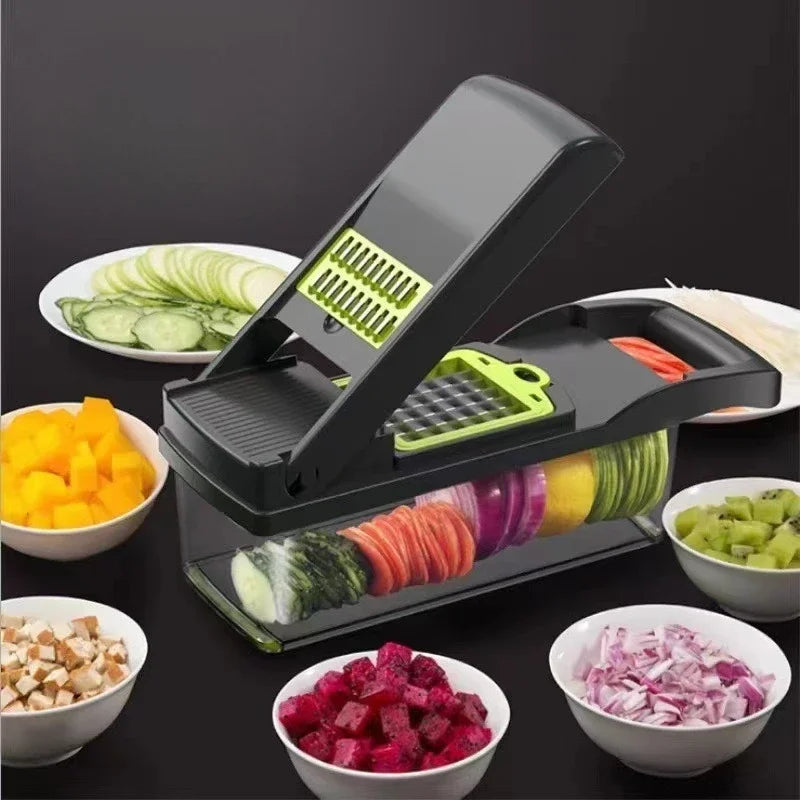 16pcs Multifunctional Vegetable Slicer Cutter Food Grade Shredder with Basket Fruit Mincer Onion Potato Chopper Carrot Grater