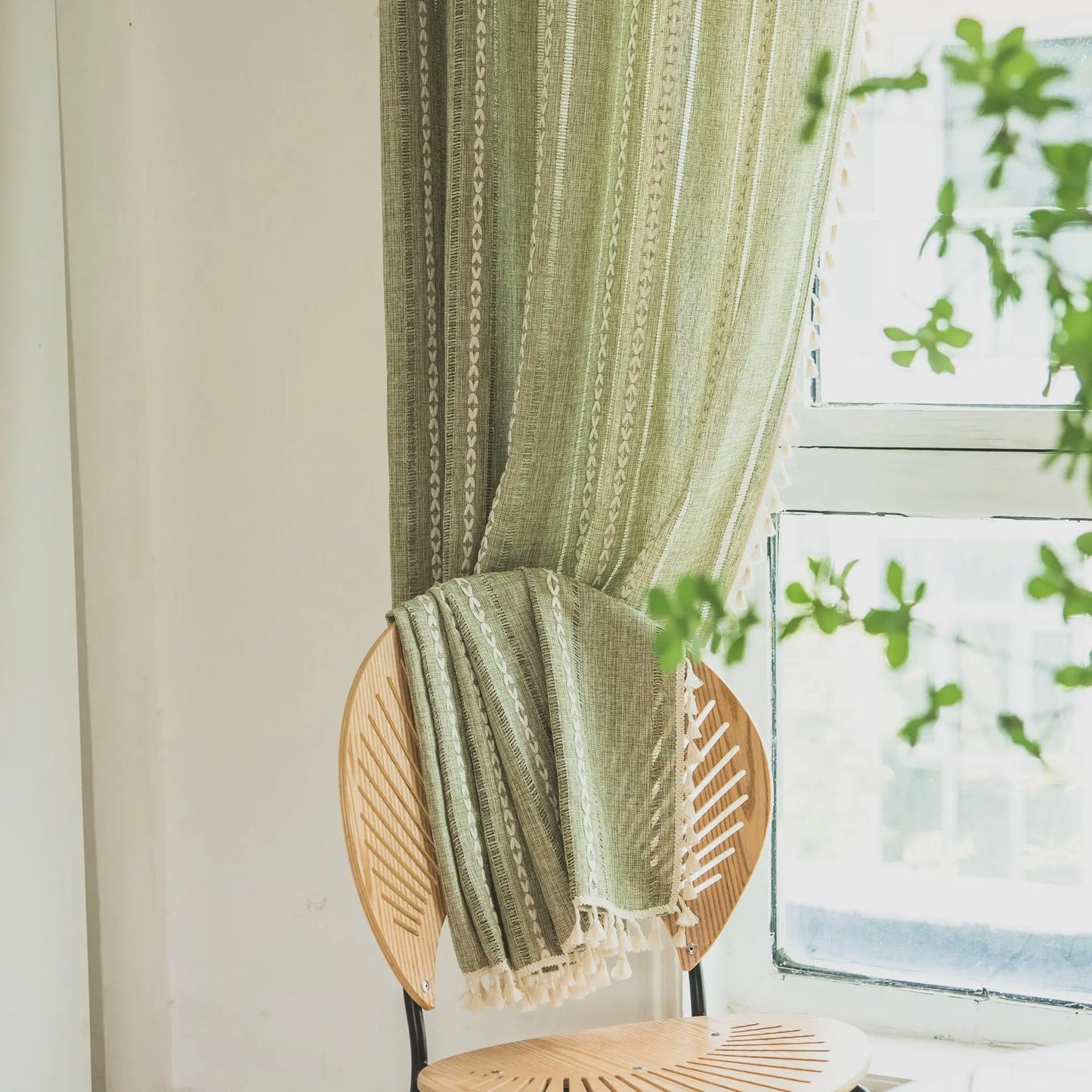 Zasłona Boho do sypialni, jadalni, kuchni, czeski szykowny teksturowany haft, ręcznie robiona zasłona z frędzlami w stylu vintage, 1 panel