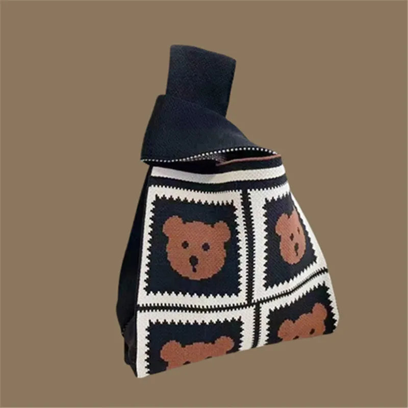 Women Handmade Knitted Small Handbag Casual Wrist Bag Versatile Shopper Mini Tote Bag Student Reusable Shoulder Bag Daily Use
