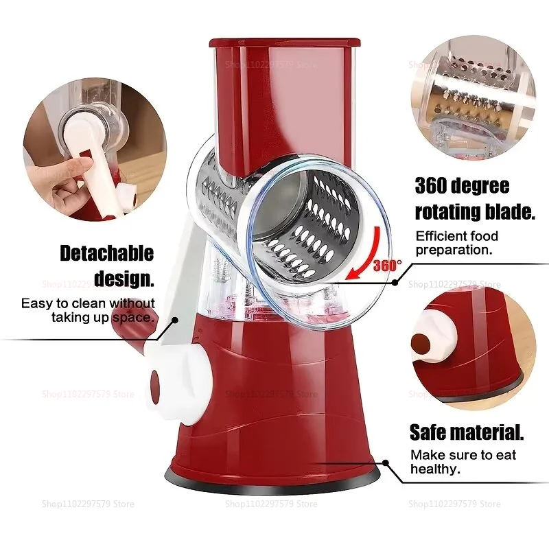 Groentesnijder & Slicer Handmatige Keuken Kaas Chopper Machine Met 3 Scherpe Trommels Multifunctionele Knoflook Aardappel Shredder 2025
