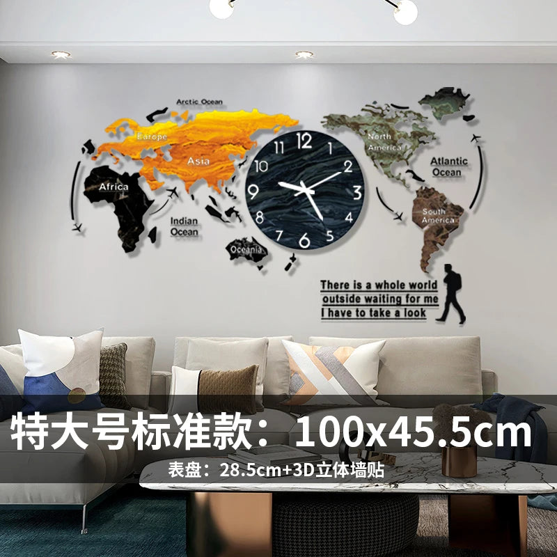World map creative wall clock living room light luxury high sense 2024 new Internet celebrity simple modern acrylic clock