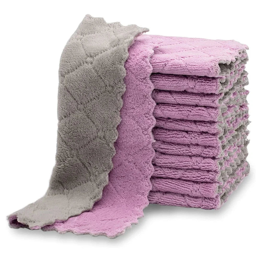10pcs Microfiber Kitchen Cloth Dish Towels Super Absorbent Coral Velvet Dishtowels Nonstick Oil Washable Fast Drying