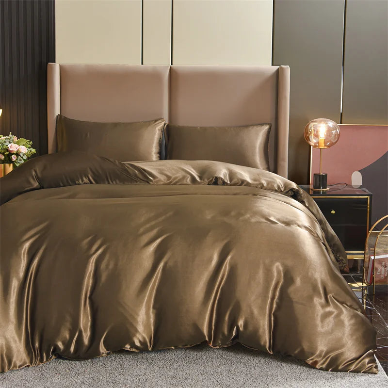 3pcs Satin Duvet Cover Set Bedding Sets Queen Black Series Luxury Rich Silk Silky Soft Solid Sexy Honeymoon Wrinkle Free
