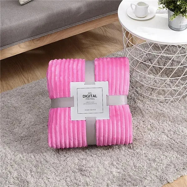Gestreifte Flanelldecken für Betten, einfarbig, rosa, blau, weich, warm, Nerz-Überwurf, Sofabezug, Tagesdecke, Strand, Flugzeug, Reisedecken