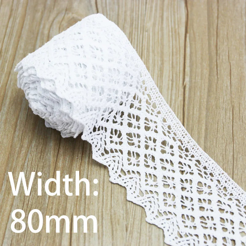 (5Meter/roll) White Beige Cotton Embroidered Lace Net Ribbons Fabric Trim DIY Sewing Handmade Craft Materials