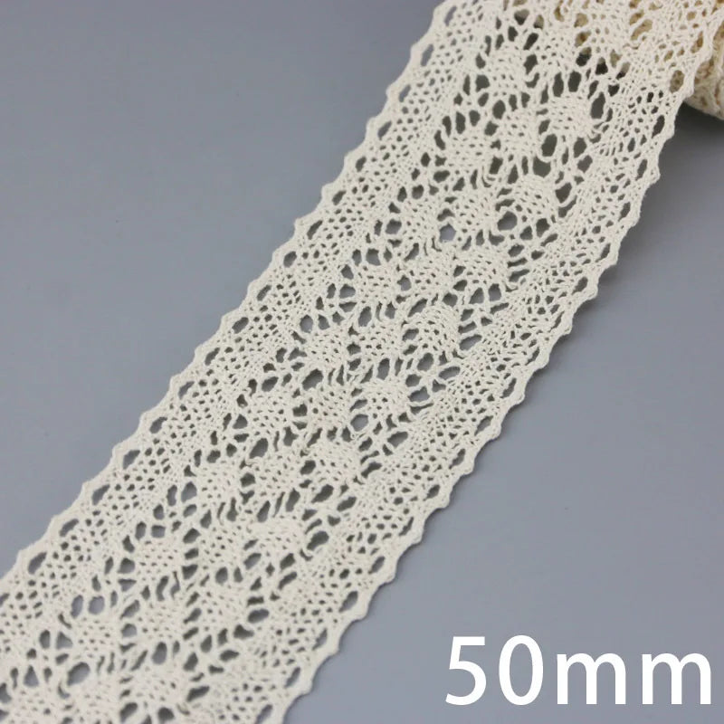 (5Meter/roll) White Beige Cotton Embroidered Lace Net Ribbons Fabric Trim DIY Sewing Handmade Craft Materials