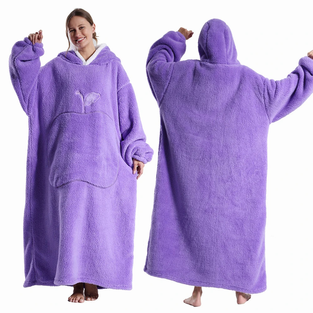 Extra lange tragbare Decken, Winter-Flanell-Kapuzendecke mit vollen Ärmeln, für Männer und Frauen, gemütliche, weiche Überwurf-TV-Decke für Erwachsene