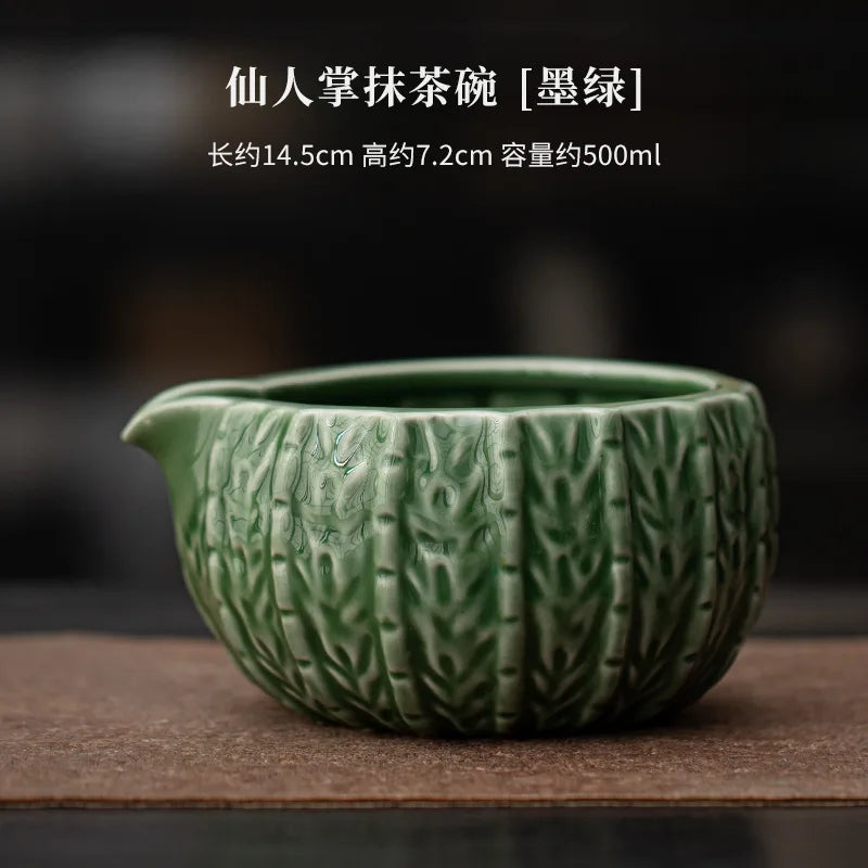 Japanese Cactus Matcha Set with Ceramic Bowl Bamboo Matcha Whisk Teaspoon Tea Sets Tea Lovers Gifts Tea-making Tools Accessories